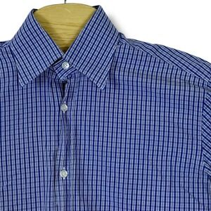 Versace Collection Button Down Men 14.5 37 Blue Check Plaid Medusa Logo Shirt